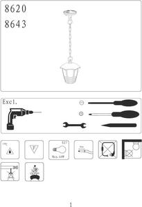 Lampada a sospensione per esterni Marsiglia metallo plastica nero Ø17cm H:84cm IP44