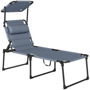 Outsunny Lettino da Giardino Pieghevole con Tettuccio e Schienale Reclinabile su 4 Livelli, Lettino Prendisole con Cuscino, Grigio | Aosom Italy