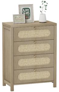 HOMCOM Cassettiera 4 cassetti in stile boho con ante in resina intrecciata, 70x38x93 cm, Legno Naturale | Aosom Italy
