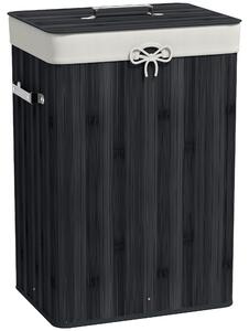 HOMCOM Cesto per biancheria, cassetta per biancheria, contenitore con coperchio, sacca in tela, bambù, pieghevole, 72 L, Nero 40 x 30 x 60 cm | Aosom Italy
