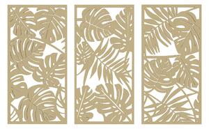HOMCOM Set di 3 Decorazioni Murali in Legno 3D, 40 x 80 cm, Foglie Tropicali, Effetto Legno Naturale | Aosom Italy