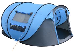 Outsunny Tenda da Campeggio Pop Up 2 Posti con 2 Porte, 4 Finestre e Telo Impermeabile, 263.5x220x123 cm, Blu | Aosom Italy
