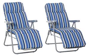 Outsunny Set 2 Sdraio Pieghevoli con Schienale Regolabile a 5 Livelli, in Acciaio e Poliestere, 60x75x102 cm, Blu e Crema | Aosom Italy