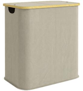 HOMCOM Cesto porta biancheria doppio pieghevole 80 L, con coperchio, maniglie scanalate, beige | Aosom Italy