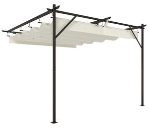 Outsunny Gazebo Pergola Addossata 3x3 m con Tetto Scorrevole e Fori di Drenaggio, Crema | Aosom Italy
