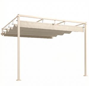 Pergola Addossata 3x3 m con Tetto Retrattile Scorrevole UV30+ e Fori di Drenaggio Beige