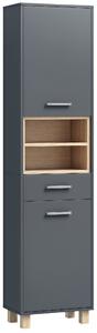HOMCOM Colonna Bagno Moderna con Cassetto e Armadietti in Legno e Lega di Alluminio, 40x24x160 cm, Grigio