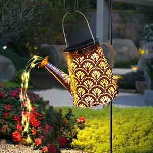 LQWELL® Annaffiatoio solare con cascata e catena luminosa, lampada per giardino, uso esterno, impermeabile, ideale per cortili, vialetti, prati, terrazzi e decorazioni per giardini