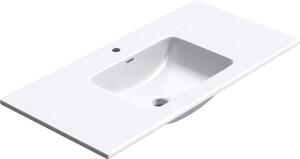 Doporro Lavabo Integrale a Incasso Soprapiano 100x48x14 cm Rettangolare in Marmoresina Bianco Lucido, Lavabo Bagno da Appoggio con Foro Rubinetto e Troppopieno Colossum02