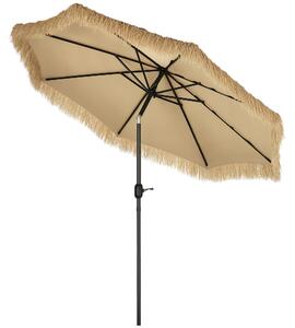 Outsunny Ombrellone da Giardino Rotondo con Copertura in Paglia e Manovella, Ø265x250cm, Cachi|Aosom