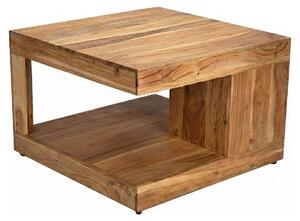 Tavolino da salotto in legno massello di acacia, 60 cm, forma quadrata. Tavolino da salotto con vano portaoggetti, ideale come tavolino da divano. Tavolino in legno, design aperto, finitura naturale. Tavolino ausiliario artigianale