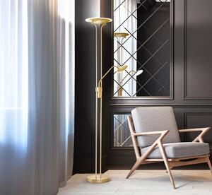 FISCHER & HONSEL Lampada da terra con luce lettura Tallri, dimmerabile, Ottone / Oro, Soggiorno / Sala da pranzo, Metallo, Moderno, Lampada da terra
