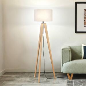 FISCHER & HONSEL Lampada da terra SHINE-WOOD, Crema / Ambra, Soggiorno / Sala da pranzo, Tessuto / Stoffa / Seta, Lampada da terra