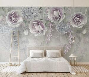 Carta da parati Fiori viola e cristalli, Carta da parati 3D, Carta da parati Fiori 3D, u01597 : Uwalls.it