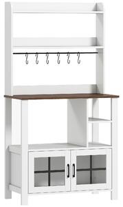 HOMCOM Credenza da Cucina con 6 Ganci per Tazze 2 Ante in Vetro Ripiani Aperti 80x40x152 cm Bianco | Aosom Italy