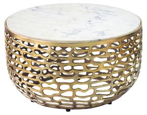 Tavolino da caffè in metallo design WOHNLING con piano in marmo bianco, diametro 60 cm - Tavolino moderno in alluminio per il soggiorno - Tavolino da lounge in alluminio, tavolino ausiliario artigianale