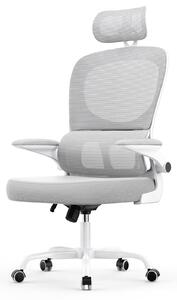 Sedia da ufficio ergonomica con poggiatesta e braccioli regolabili, schienale regolabile a 120°, supporto lombare auto-adattabile, colore grigio