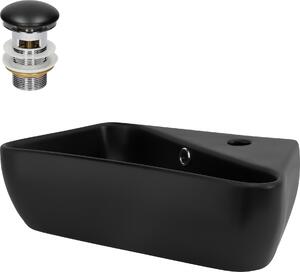 LuxeBath Lavabo da appoggio Angolare, 45x27x13 cm, nero, in Vetroceramica, incl. set di scarico con troppopieno