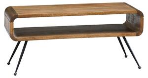 Tavolino da salotto in legno massello di mango e metallo, 105 cm. Tavolino rettangolare con vano portaoggetti, stile retrò, ideale per il soggiorno o come tavolino ausiliario. Prodotto artigianale