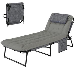 Outsunny Lettino da Giardino Pieghevole e Reclinabile con Tasca Laterale, 68x189x30 cm, Nero e Grigio