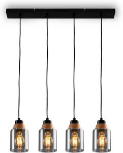 Lampada a sospensione, con legno, vetro fumé, 4xE27/max