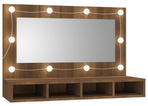 Mobile a Specchio con LED Rovere Marrone 90x31,5x62 cm
