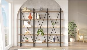 Libreria A Parete Stile Industrial 220x34x180 Cm 5 Ripiani Milano Rovere