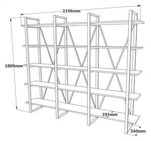 Libreria A Parete Stile Industrial 220x34x180 Cm 5 Ripiani Milano Rovere