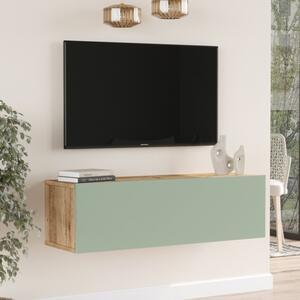 Mobile TV Sospeso 100x32x30 Verde E Rovere Effetto Legno Con Vano Frame - LBSIGN