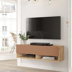 Mobile Tv Sospeso 100x32x30 2 Vani Effetto Legno Rovere E Rosso Frame - LBSIGN