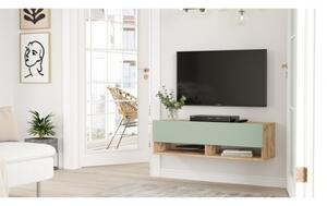 Mobile Tv Sospeso 100x32x30 2 Vani Effetto Legno Rovere E Verde Frame