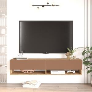 Mobile Tv Sospeso 140x32x30 Effetto Legno 2 Vani Rovere E Rosso Frame - LBSIGN