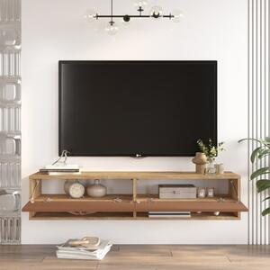 Mobile Tv Sospeso 140x32x30 Effetto Legno 2 Vani Rovere E Rosso Frame - LBSIGN