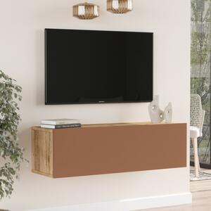 Mobile TV Sospeso 100x32x30 Rosso E Rovere Effetto Legno Con Vano Frame - LBSIGN