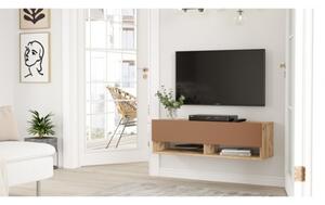 Mobile Tv Sospeso 100x32x30 2 Vani Effetto Legno Rovere E Rosso Frame