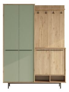 Mobile Ingresso Multiripiano Con Scarpiera E Appendiabiti Whisper Effetto Legno E Verde