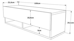 Mobile Tv Sospeso 100x32x30 2 Vani Effetto Legno Rovere E Rosso Frame