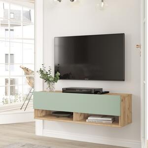 Mobile Tv Sospeso 100x32x30 2 Vani Effetto Legno Rovere E Verde Frame - LBSIGN