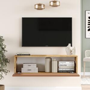 Mobile TV Sospeso 100x32x30 Rosso E Rovere Effetto Legno Con Vano Frame