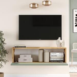 Mobile TV Sospeso 100x32x30 Verde E Rovere Effetto Legno Con Vano Frame - LBSIGN