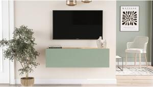 Mobile TV Sospeso 100x32x30 Verde E Rovere Effetto Legno Con Vano Frame - LBSIGN