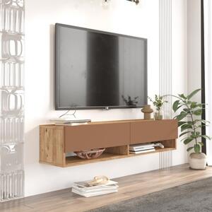 Mobile Tv Sospeso 140x32x30 Effetto Legno 2 Vani Rovere E Rosso Frame - LBSIGN