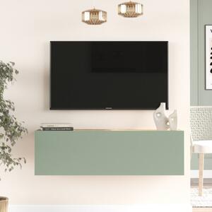 Mobile TV Sospeso 100x32x30 Verde E Rovere Effetto Legno Con Vano Frame - LBSIGN