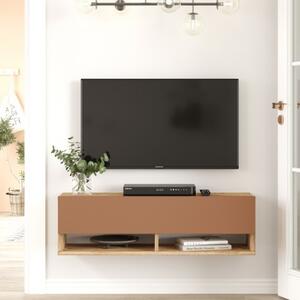 Mobile Tv Sospeso 100x32x30 2 Vani Effetto Legno Rovere E Rosso Frame