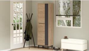 Scarpiera A Colonna Multiripiano 57x36x185 Cm 1 Anta Con Piedini Argo Rovere E Antracite