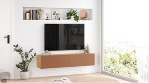 Mobile TV Sospeso 140x32x30 Effetto Legno Rovere E Rosso Frame - LBSIGN