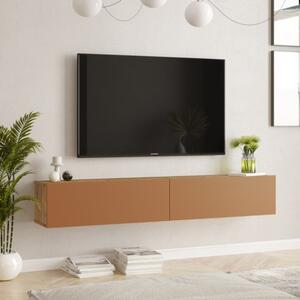 Mobile Tv Sospeso 180x32x30 Effetto Legno Rovere E Rosso Mattone Frame - LBSIGN