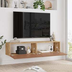 Mobile TV Sospeso 140x32x30 Effetto Legno Rovere E Rosso Frame - LBSIGN