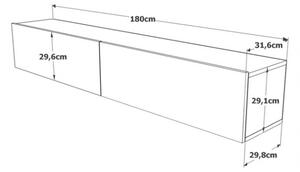 Mobile Tv Sospeso 180x32x30 Effetto Legno Rovere E Rosso Mattone Frame