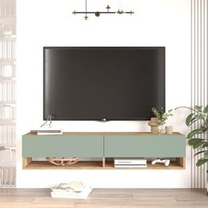 Mobile Tv Sospeso 140x32x30 Effetto Legno 2 Vani Rovere E Verde Frame - LBSIGN